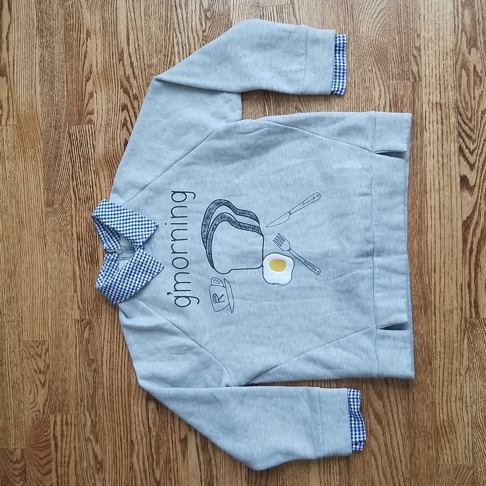 (S) Adorable "g'morning" Breakfast Novelty Pull Over Sweater ❤ Napkin Print ☕🍴